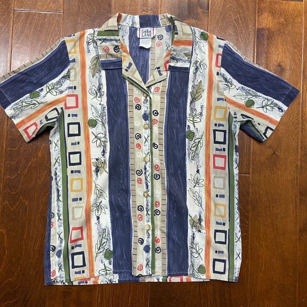 Cricket Lane Vintage Abstract Color Block Multicolored Shirt Cotton Women's 16 - Picture 3 of 8
